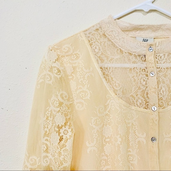 J. JILL cream eyelet lace blouson blouse long sleeves women’s size S - Picture 3 of 8